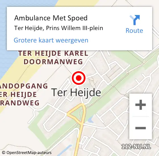 Locatie op kaart van de 112 melding: Ambulance Met Spoed Naar Ter Heijde, Prins Willem III-plein op 11 juli 2024 04:05