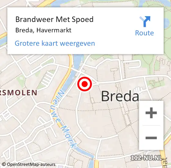 Locatie op kaart van de 112 melding: Brandweer Met Spoed Naar Breda, Havermarkt op 11 juli 2024 05:07