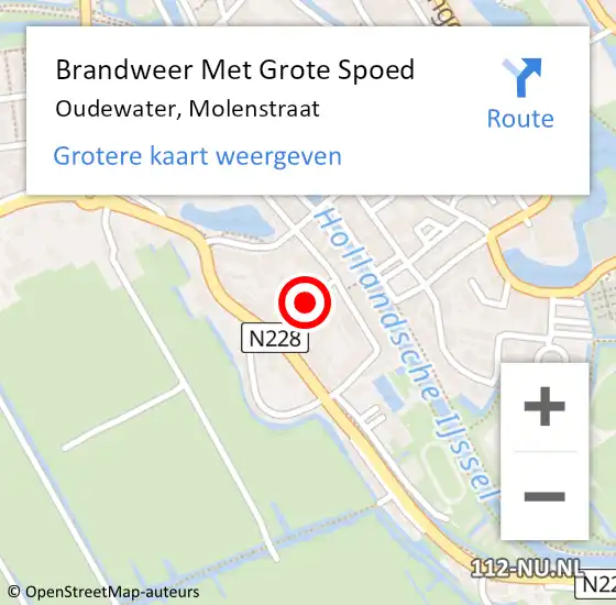 Locatie op kaart van de 112 melding: Brandweer Met Grote Spoed Naar Oudewater, Molenstraat op 11 juli 2024 05:25