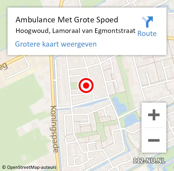 Locatie op kaart van de 112 melding: Ambulance Met Grote Spoed Naar Hoogwoud, Lamoraal van Egmontstraat op 11 juli 2024 07:09