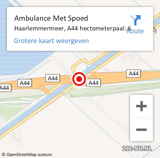 Locatie op kaart van de 112 melding: Ambulance Met Spoed Naar Haarlemmermeer, A44 hectometerpaal: 6 op 11 juli 2024 07:13