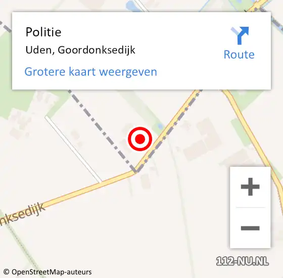 Locatie op kaart van de 112 melding: Politie Uden, Goordonksedijk op 11 juli 2024 07:19