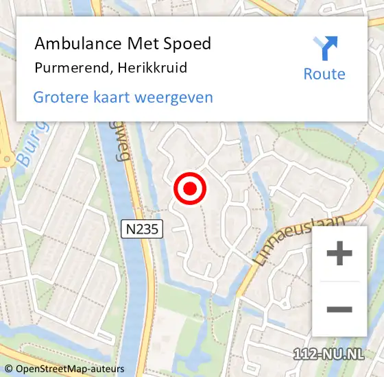 Locatie op kaart van de 112 melding: Ambulance Met Spoed Naar Purmerend, Herikkruid op 11 juli 2024 07:32