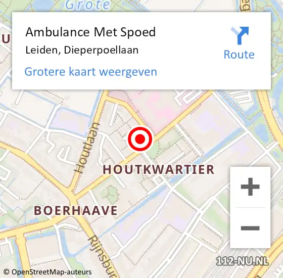 Locatie op kaart van de 112 melding: Ambulance Met Spoed Naar Leiden, Dieperpoellaan op 11 juli 2024 08:01