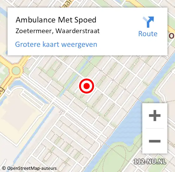 Locatie op kaart van de 112 melding: Ambulance Met Spoed Naar Zoetermeer, Waarderstraat op 11 juli 2024 08:08