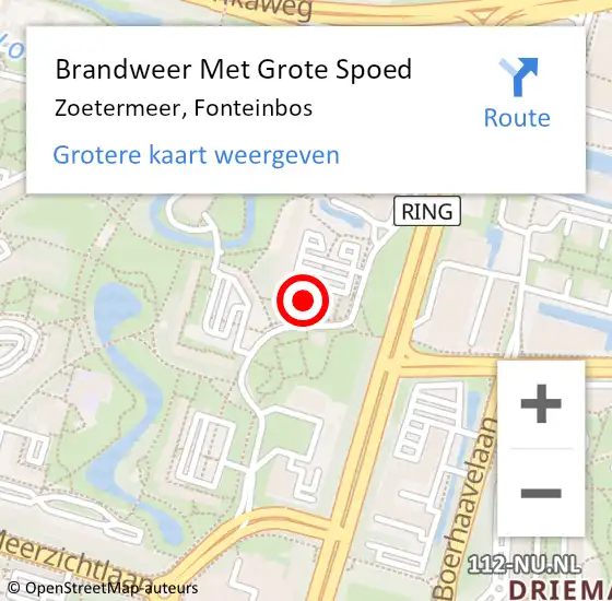 Locatie op kaart van de 112 melding: Brandweer Met Grote Spoed Naar Zoetermeer, Fonteinbos op 11 juli 2024 08:15