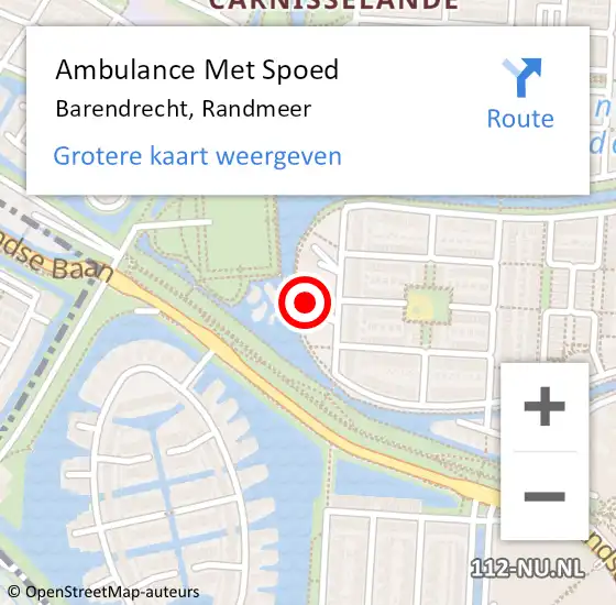 Locatie op kaart van de 112 melding: Ambulance Met Spoed Naar Barendrecht, Randmeer op 11 juli 2024 08:45