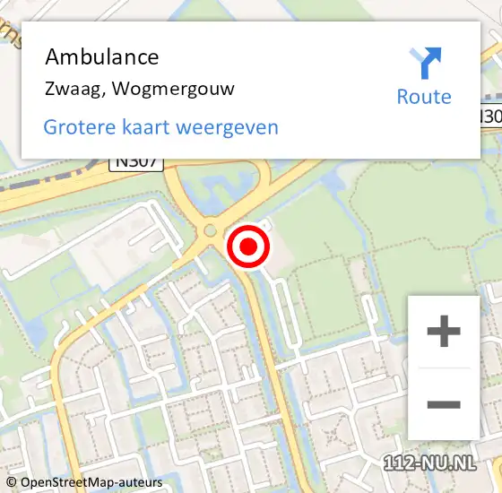 Locatie op kaart van de 112 melding: Ambulance Zwaag, Wogmergouw op 11 juli 2024 08:49