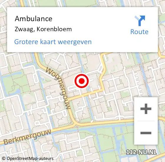 Locatie op kaart van de 112 melding: Ambulance Zwaag, Korenbloem op 11 juli 2024 08:50