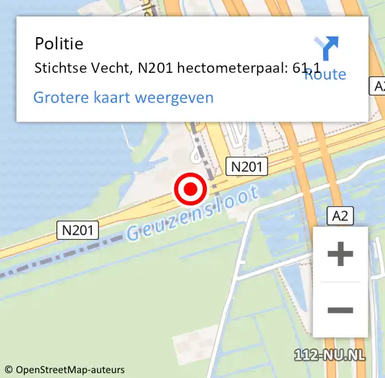 Locatie op kaart van de 112 melding: Politie Stichtse Vecht, N201 hectometerpaal: 61,1 op 11 juli 2024 08:54