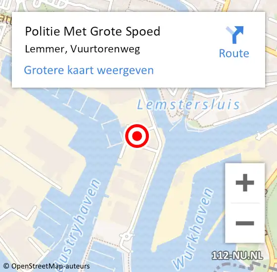 Locatie op kaart van de 112 melding: Politie Met Grote Spoed Naar Lemmer, Vuurtorenweg op 11 juli 2024 08:54