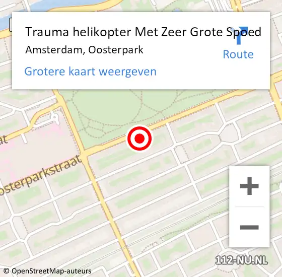 Locatie op kaart van de 112 melding: Trauma helikopter Met Zeer Grote Spoed Naar Amsterdam, Oosterpark op 11 juli 2024 08:59