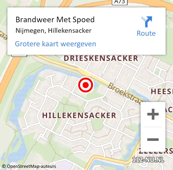 Locatie op kaart van de 112 melding: Brandweer Met Spoed Naar Nijmegen, Hillekensacker op 11 juli 2024 09:07