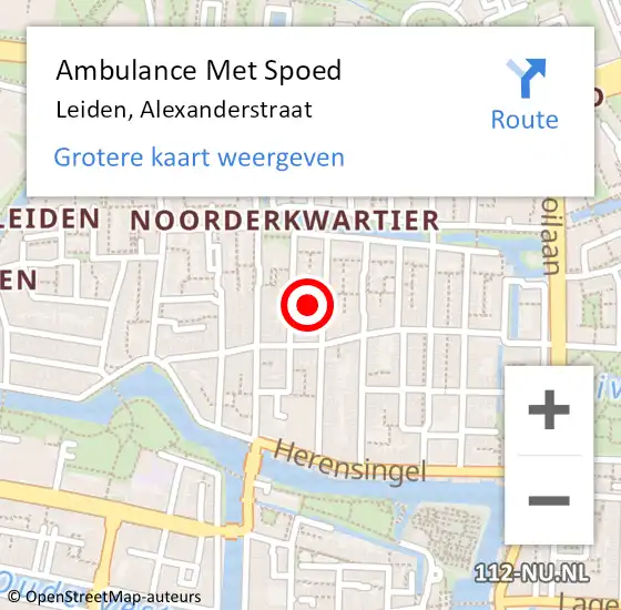 Locatie op kaart van de 112 melding: Ambulance Met Spoed Naar Leiden, Alexanderstraat op 11 juli 2024 09:13