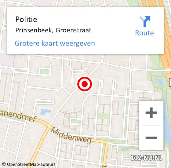 Locatie op kaart van de 112 melding: Politie Prinsenbeek, Groenstraat op 11 juli 2024 09:20