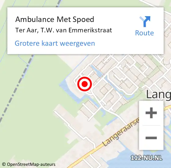 Locatie op kaart van de 112 melding: Ambulance Met Spoed Naar Ter Aar, T.W. van Emmerikstraat op 11 juli 2024 09:34