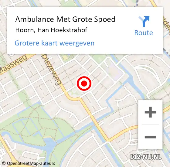 Locatie op kaart van de 112 melding: Ambulance Met Grote Spoed Naar Hoorn, Han Hoekstrahof op 11 juli 2024 09:47