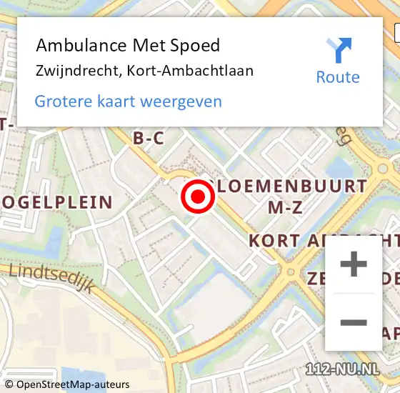 Locatie op kaart van de 112 melding: Ambulance Met Spoed Naar Zwijndrecht, Kort-Ambachtlaan op 11 juli 2024 09:50