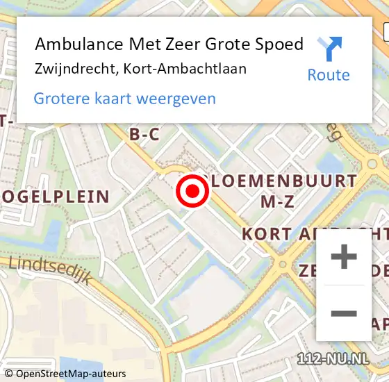 Locatie op kaart van de 112 melding: Ambulance Met Zeer Grote Spoed Naar Zwijndrecht, Kort-Ambachtlaan op 11 juli 2024 09:51