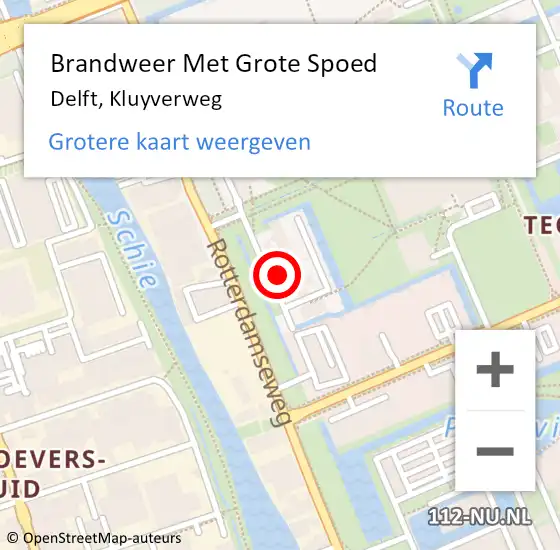 Locatie op kaart van de 112 melding: Brandweer Met Grote Spoed Naar Delft, Kluyverweg op 11 juli 2024 09:54