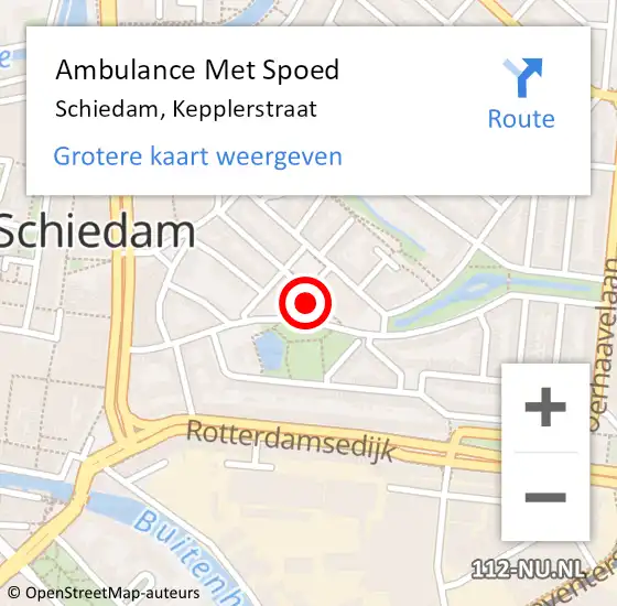 Locatie op kaart van de 112 melding: Ambulance Met Spoed Naar Schiedam, Kepplerstraat op 11 juli 2024 09:55