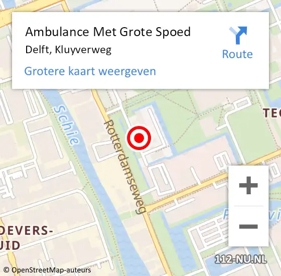 Locatie op kaart van de 112 melding: Ambulance Met Grote Spoed Naar Delft, Kluyverweg op 11 juli 2024 09:56