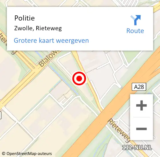 Locatie op kaart van de 112 melding: Politie Zwolle, Rieteweg op 11 juli 2024 09:57