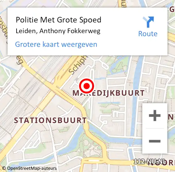 Locatie op kaart van de 112 melding: Politie Met Grote Spoed Naar Leiden, Anthony Fokkerweg op 11 juli 2024 10:22