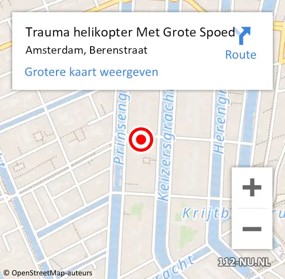 Locatie op kaart van de 112 melding: Trauma helikopter Met Grote Spoed Naar Amsterdam, Berenstraat op 11 juli 2024 11:02