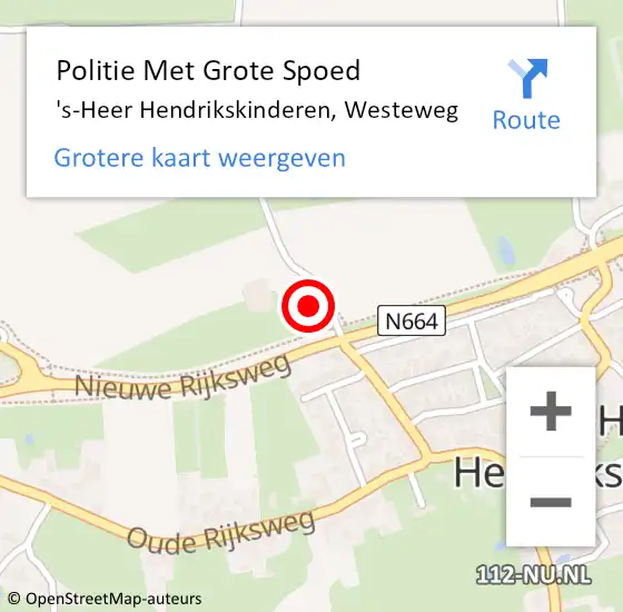 Locatie op kaart van de 112 melding: Politie Met Grote Spoed Naar 's-Heer Hendrikskinderen, Westeweg op 11 juli 2024 11:02