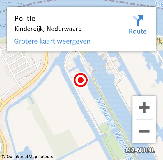 Locatie op kaart van de 112 melding: Politie Kinderdijk, Nederwaard op 11 juli 2024 11:14