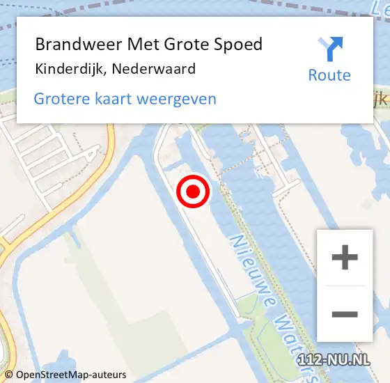 Locatie op kaart van de 112 melding: Brandweer Met Grote Spoed Naar Kinderdijk, Nederwaard op 11 juli 2024 11:14