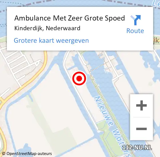 Locatie op kaart van de 112 melding: Ambulance Met Zeer Grote Spoed Naar Kinderdijk, Nederwaard op 11 juli 2024 11:19
