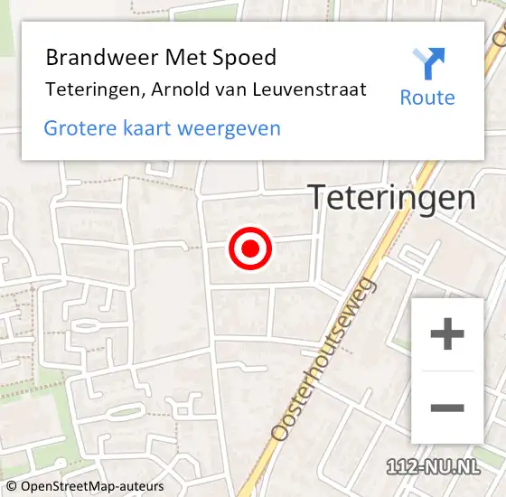 Locatie op kaart van de 112 melding: Brandweer Met Spoed Naar Teteringen, Arnold van Leuvenstraat op 11 juli 2024 11:21