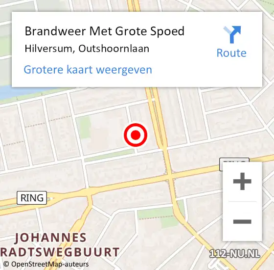 Locatie op kaart van de 112 melding: Brandweer Met Grote Spoed Naar Hilversum, Outshoornlaan op 11 juli 2024 11:53