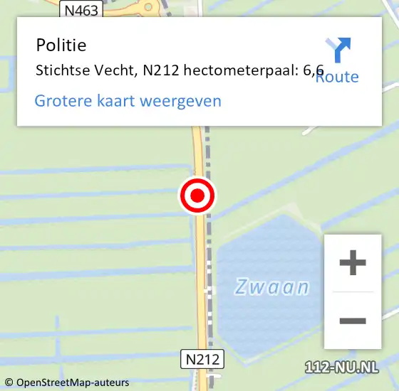 Locatie op kaart van de 112 melding: Politie Stichtse Vecht, N212 hectometerpaal: 6,6 op 11 juli 2024 12:04