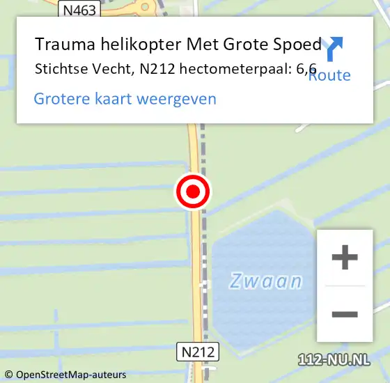 Locatie op kaart van de 112 melding: Trauma helikopter Met Grote Spoed Naar Stichtse Vecht, N212 hectometerpaal: 6,6 op 11 juli 2024 12:13