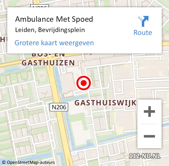 Locatie op kaart van de 112 melding: Ambulance Met Spoed Naar Leiden, Bevrijdingsplein op 11 juli 2024 12:23