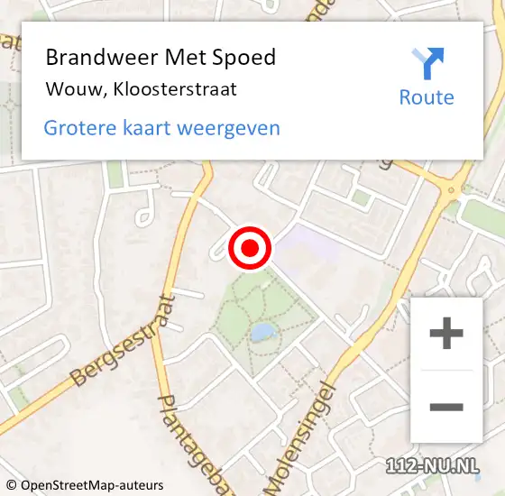 Locatie op kaart van de 112 melding: Brandweer Met Spoed Naar Wouw, Kloosterstraat op 11 juli 2024 12:35