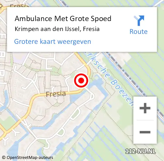 Locatie op kaart van de 112 melding: Ambulance Met Grote Spoed Naar Krimpen aan den IJssel, Fresia op 11 juli 2024 12:39