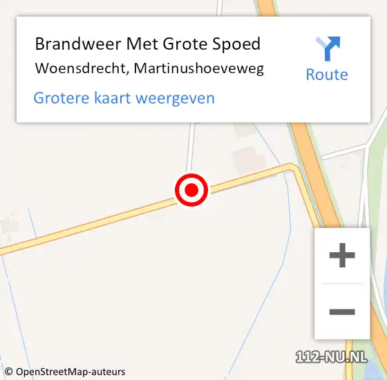 Locatie op kaart van de 112 melding: Brandweer Met Grote Spoed Naar Woensdrecht, Martinushoeveweg op 11 juli 2024 13:07