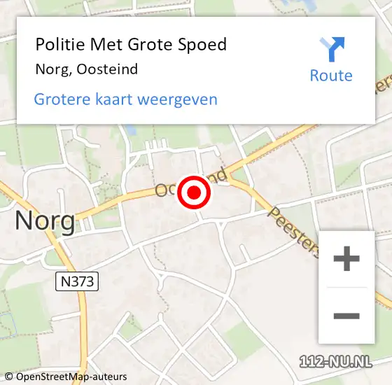 Locatie op kaart van de 112 melding: Politie Met Grote Spoed Naar Norg, Oosteind op 11 juli 2024 13:20