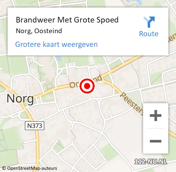 Locatie op kaart van de 112 melding: Brandweer Met Grote Spoed Naar Norg, Oosteind op 11 juli 2024 13:20