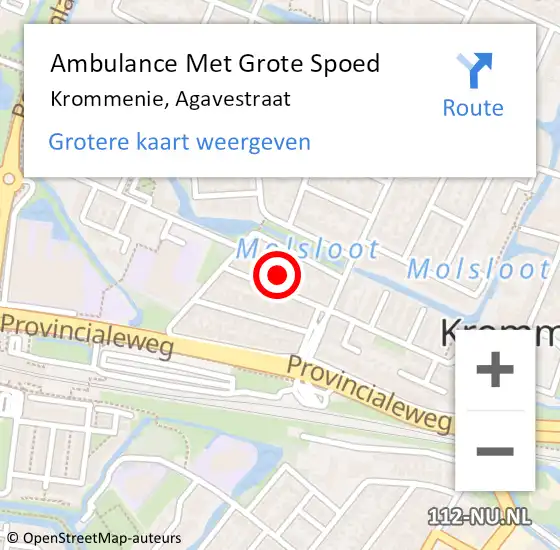 Locatie op kaart van de 112 melding: Ambulance Met Grote Spoed Naar Krommenie, Agavestraat op 11 juli 2024 13:26