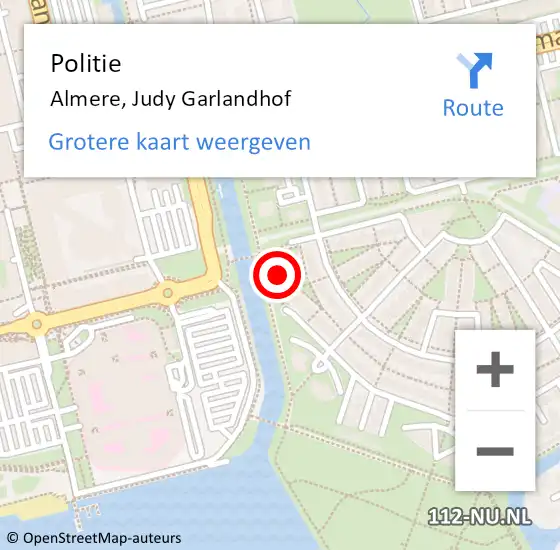 Locatie op kaart van de 112 melding: Politie Almere, Judy Garlandhof op 11 juli 2024 13:37