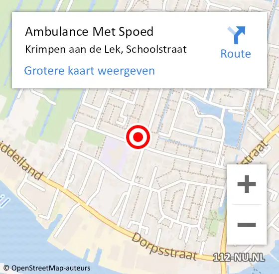 Locatie op kaart van de 112 melding: Ambulance Met Spoed Naar Krimpen aan de Lek, Schoolstraat op 11 juli 2024 13:47