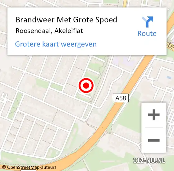 Locatie op kaart van de 112 melding: Brandweer Met Grote Spoed Naar Roosendaal, Akeleiflat op 11 juli 2024 14:05