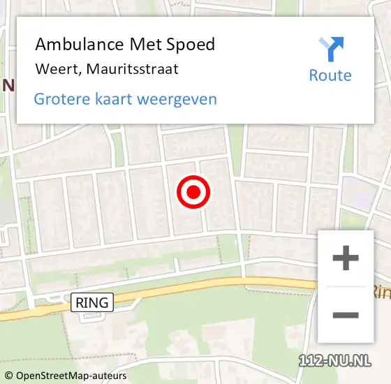 Locatie op kaart van de 112 melding: Ambulance Met Spoed Naar Weert, Mauritsstraat op 11 juli 2024 14:30