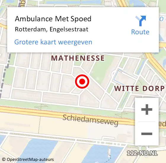 Locatie op kaart van de 112 melding: Ambulance Met Spoed Naar Rotterdam, Engelsestraat op 11 juli 2024 14:35