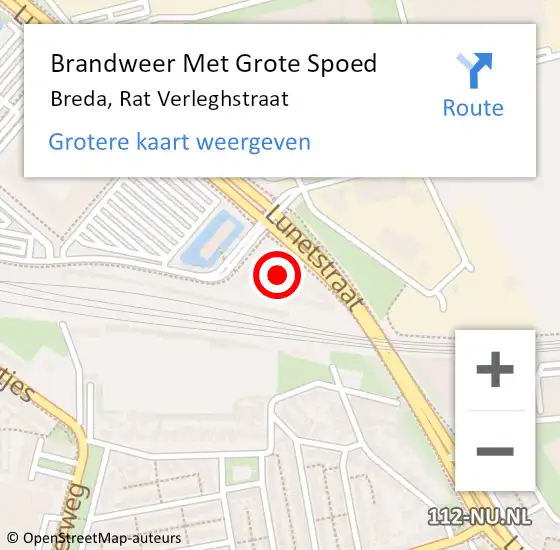 Locatie op kaart van de 112 melding: Brandweer Met Grote Spoed Naar Breda, Rat Verleghstraat op 11 juli 2024 14:42